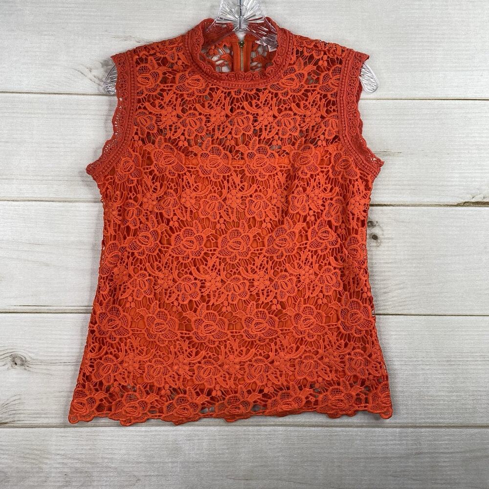 Nanette Lepore Top Womens S Red Orange Lace Sleeveless Fairy Cottagecore Coquet